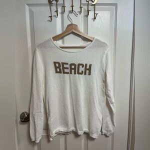 SHEIN White and Brown Beach Lightweight Coverup Sweater